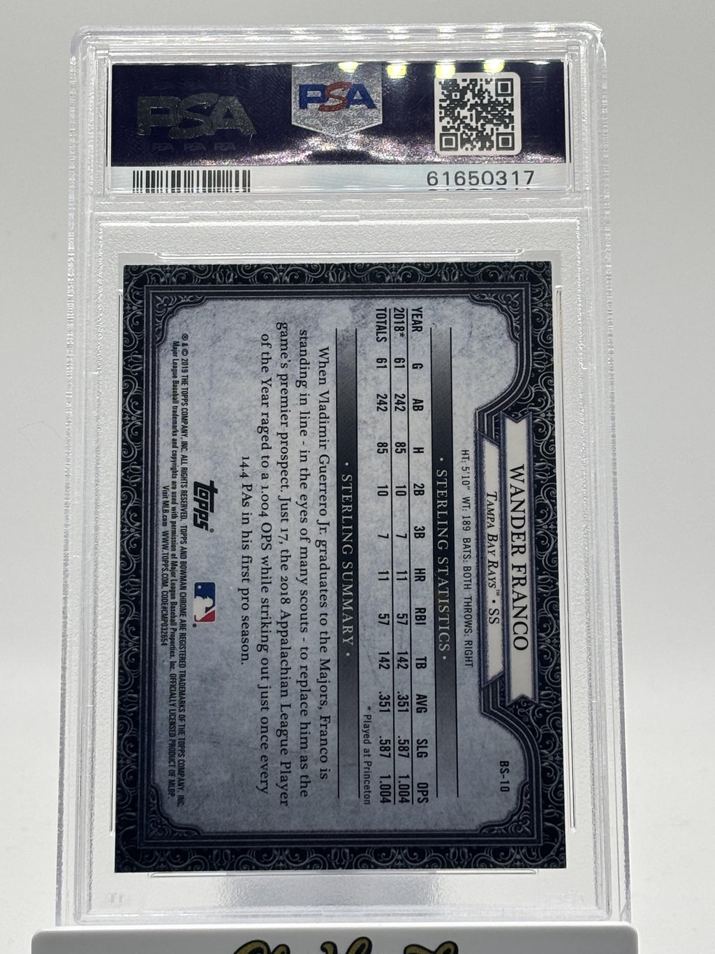 2019 Bowman Sterling Continuity #BS-10 Wander Franco Sterling Continuity PSA 9