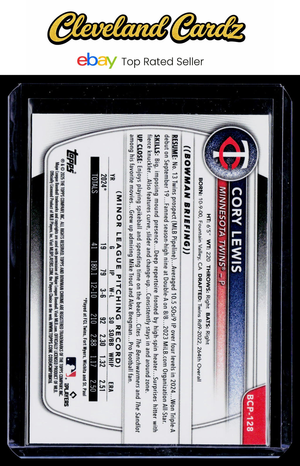 2025 Bowman #BCP-128 Cory Lewis Chrome Prospects Reptilian Refractor