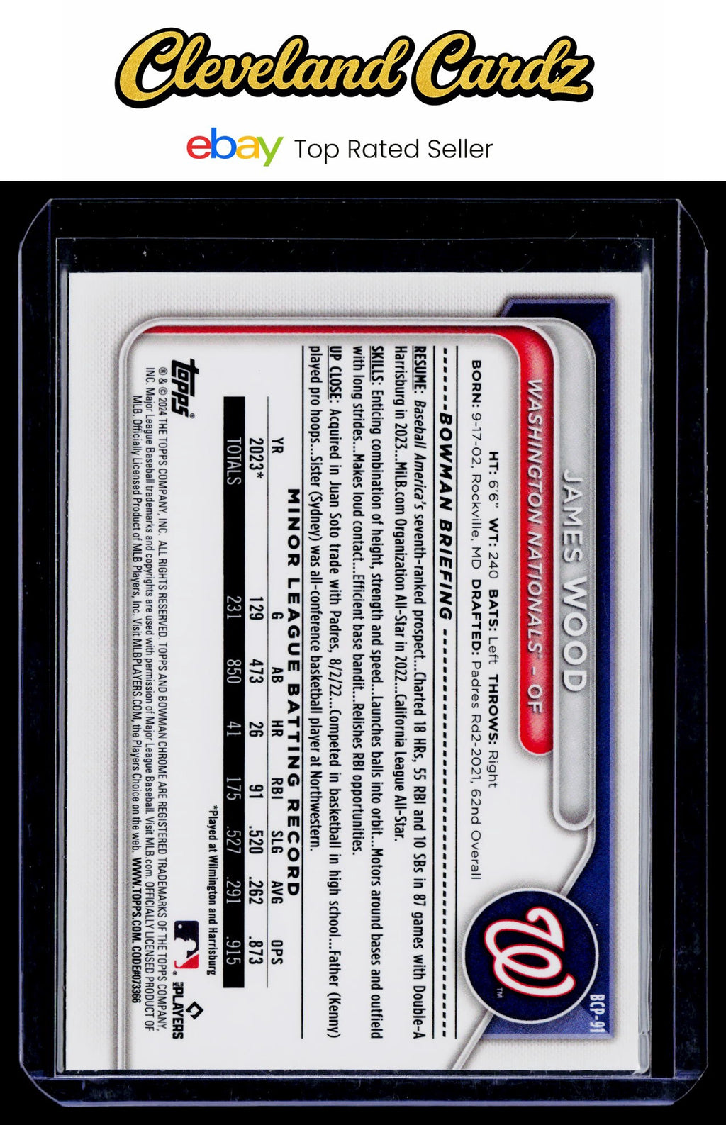 2024 Bowman #BCP-91 James Wood Chrome Prospects Mojo Refractors