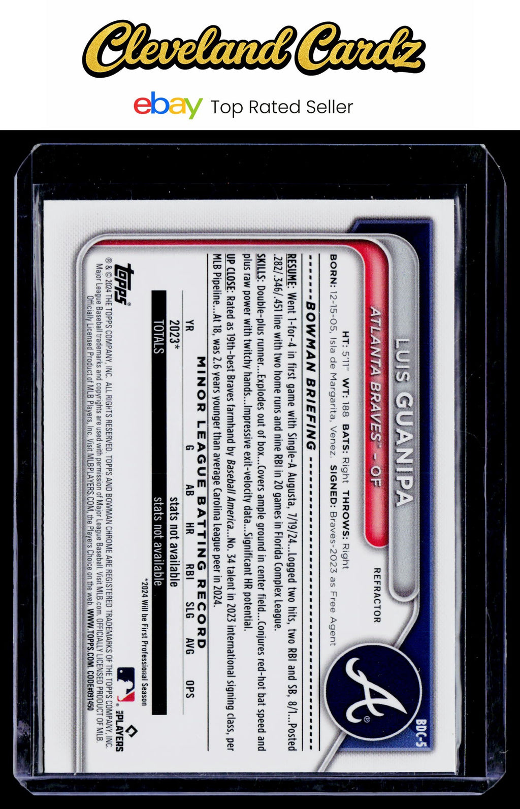 2024 Bowman Draft #BDC-5 Luis Guanipa Chrome Refractor