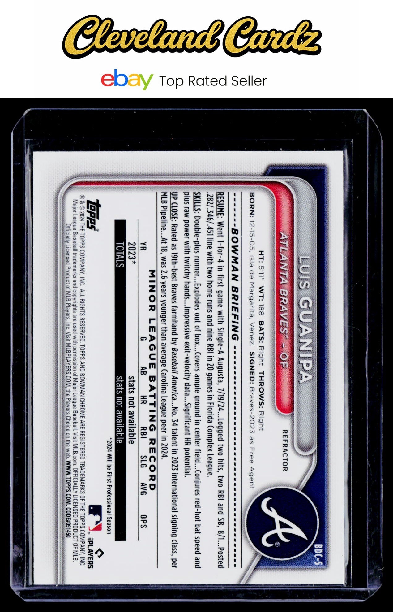 2024 Bowman Draft #BDC-5 Luis Guanipa Chrome Refractor