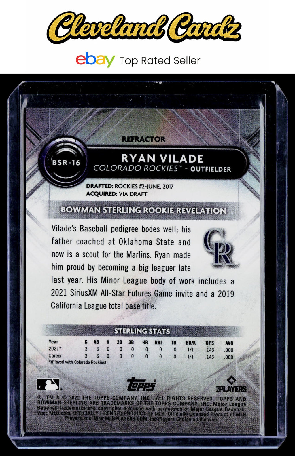 2022 Bowman Sterling #BSR-16 Ryan Vilade Refractor #/199