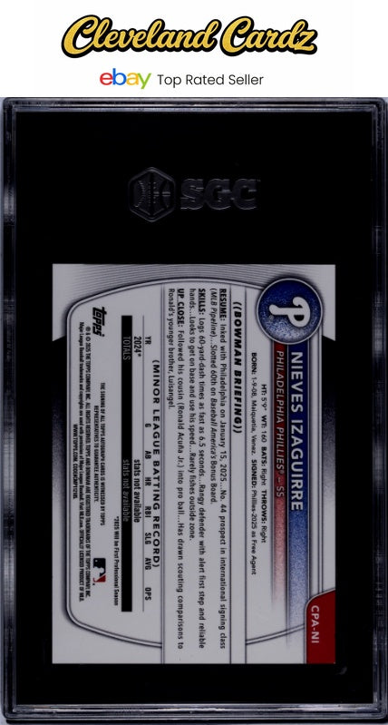 2025 Bowman Chrome #CPA-NI Nieves Izaguirre Auto Green Refractor /99 SGC 9.5