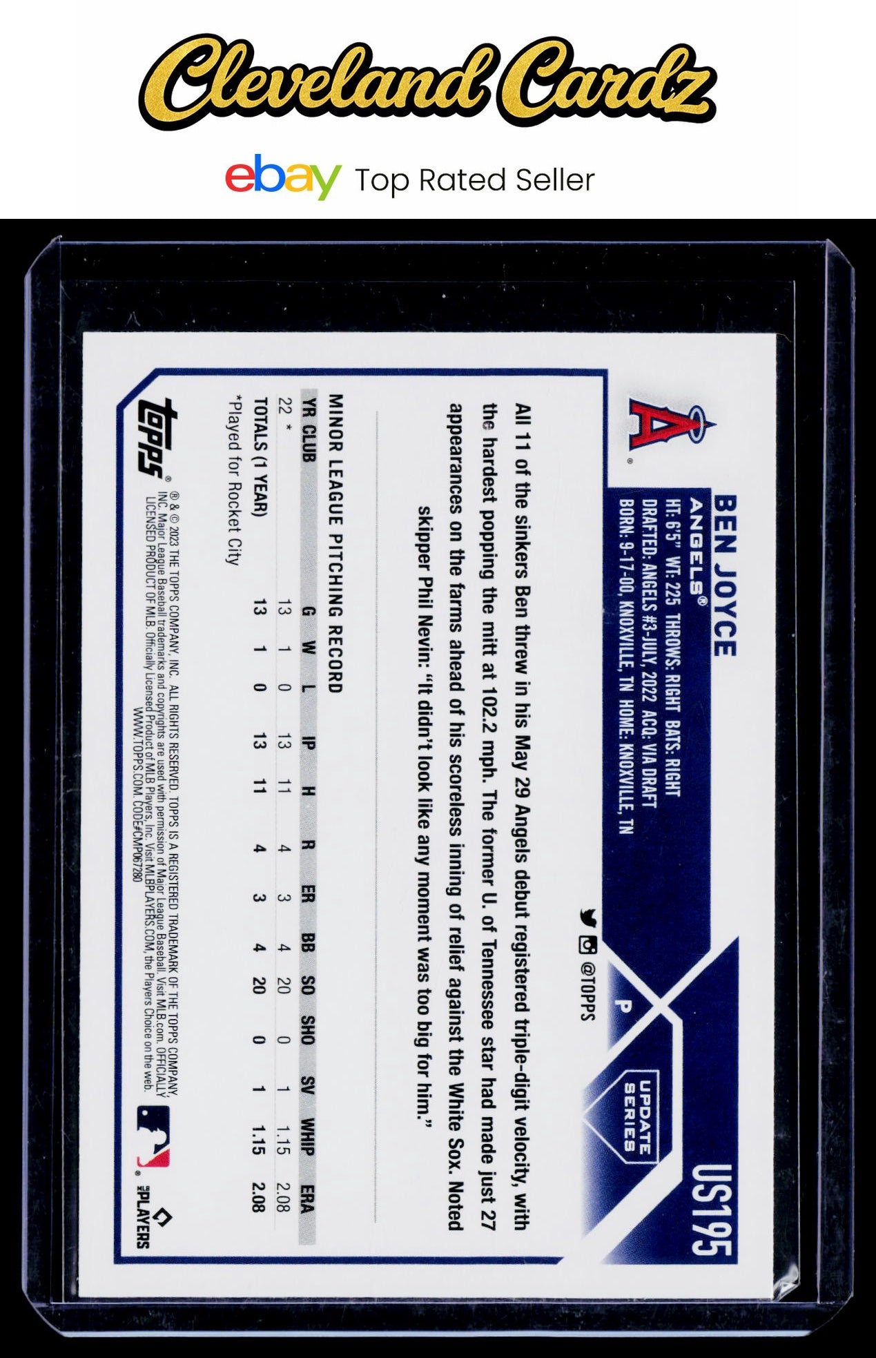 2023 Topps Update #US195 Ben Joyce Gold Foil RC
