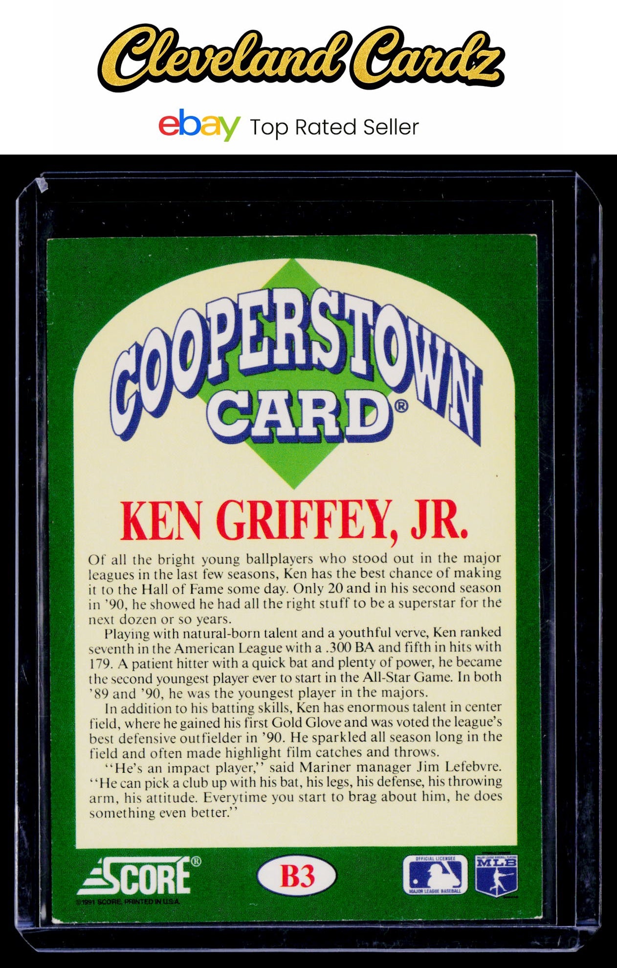 1991 Score #B3 Ken Griffey Jr. Cooperstown