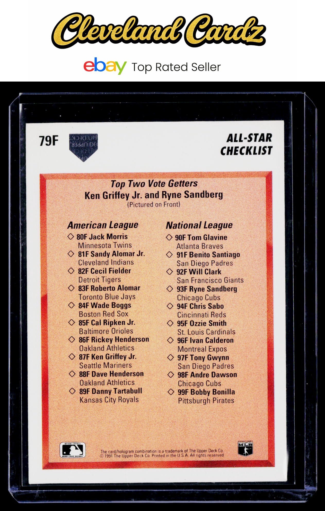 1991 Upper Deck Final Edition #79F All-Star Checklist (Griffey Jr. /Sandberg)