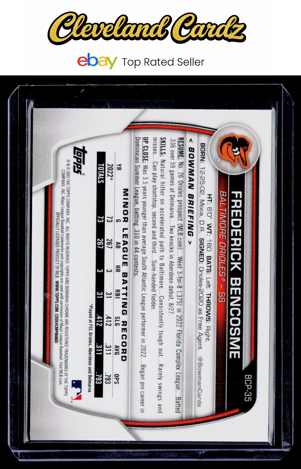 2023 Bowman #BCP-35 Frederick Bencosme Chrome Prospects Lava Refractors #/399