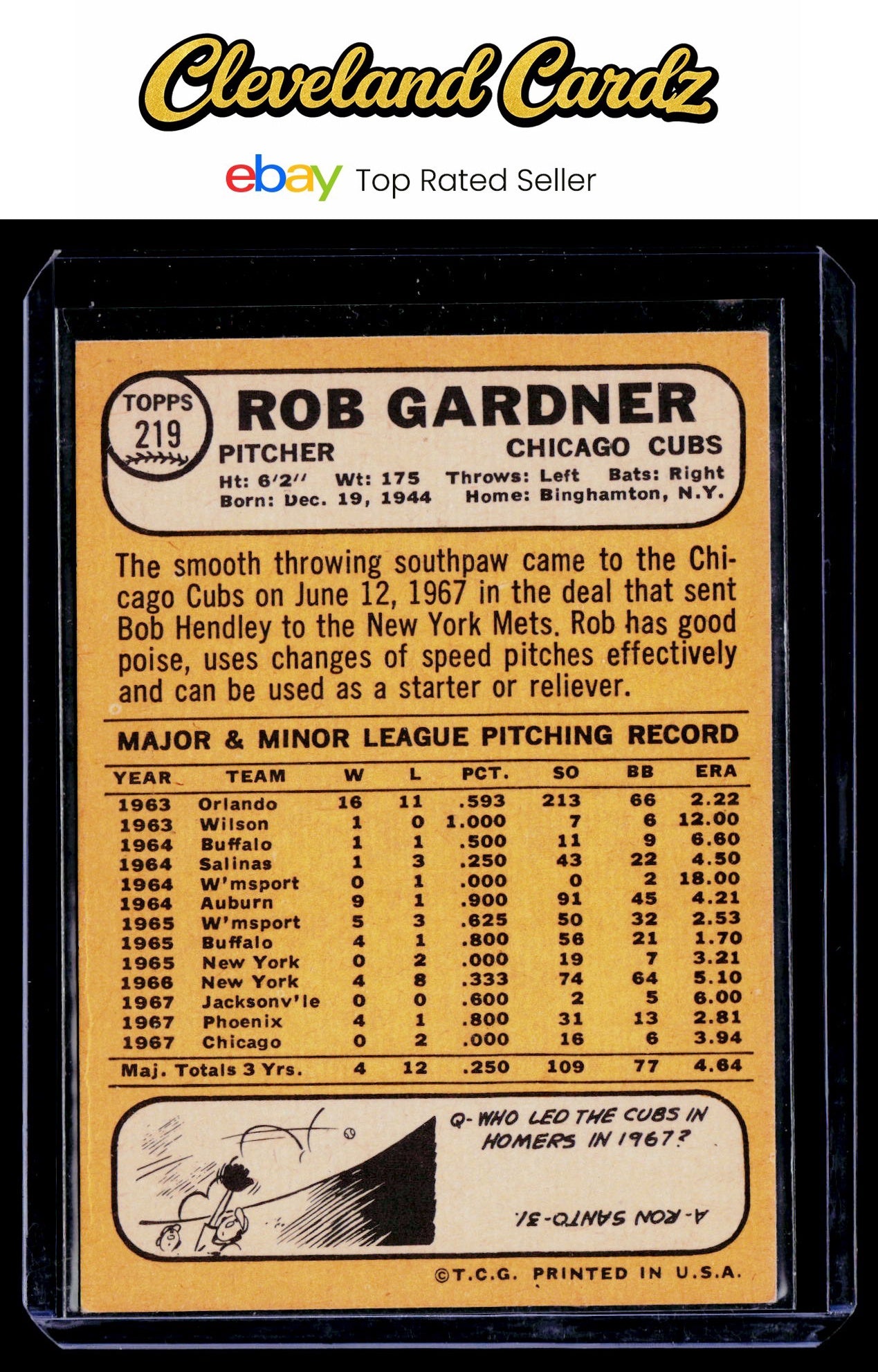 1968 Topps #219 Rob Gardner