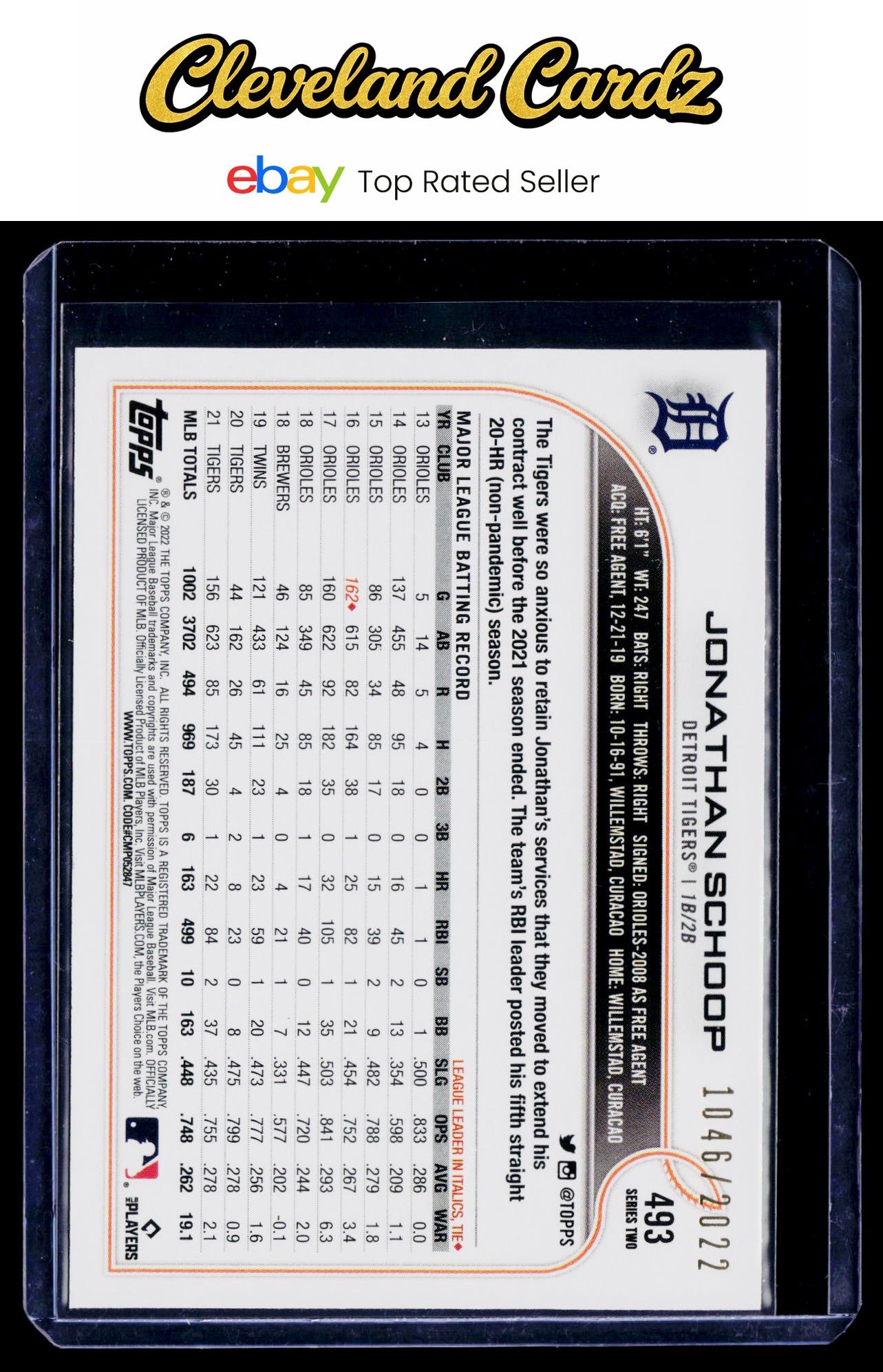 2022 Topps #493 Jonathan Schoop Gold #/2022