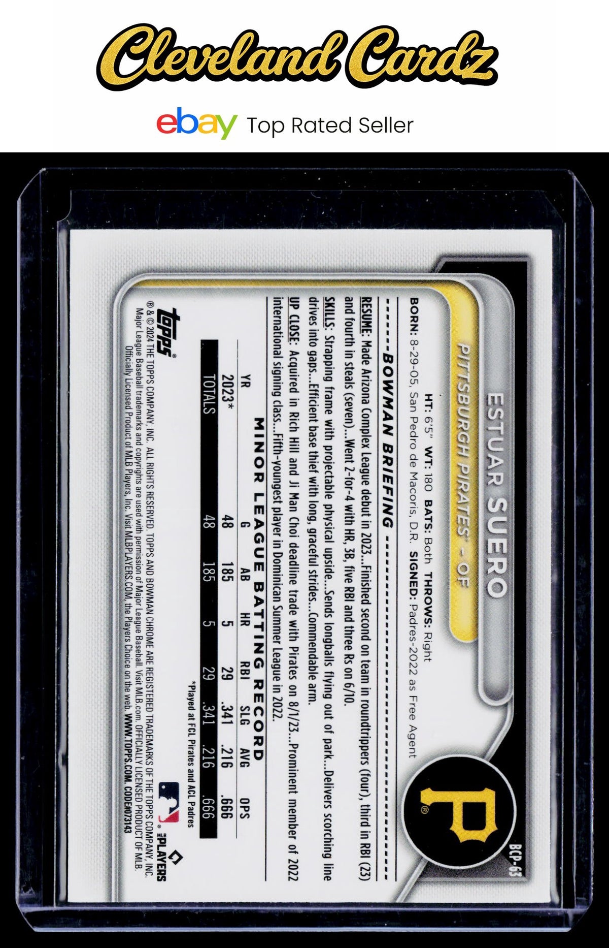 2024 Bowman #BCP-63 Estuar Suero Chrome Prosp. Purple RayWave Refractors #/250