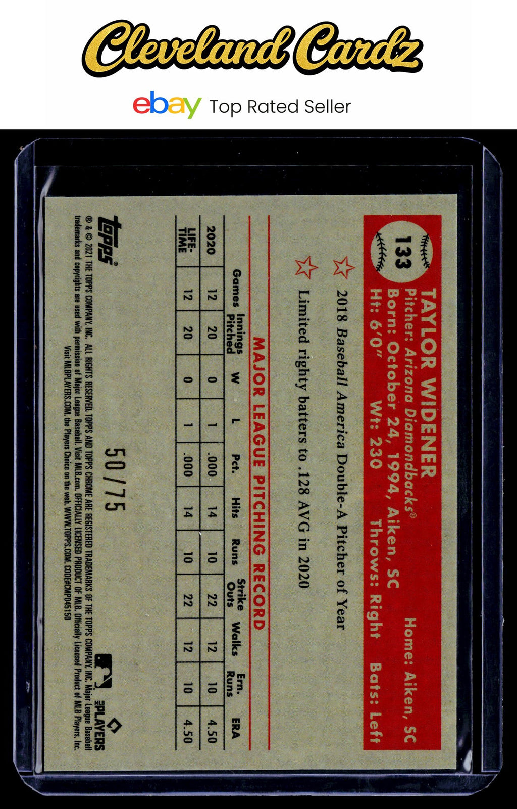 2021 Topps Chr. Plat. Ann. #133 Taylor Widener Rose Gold Mini-Diam. Refrac. #/75
