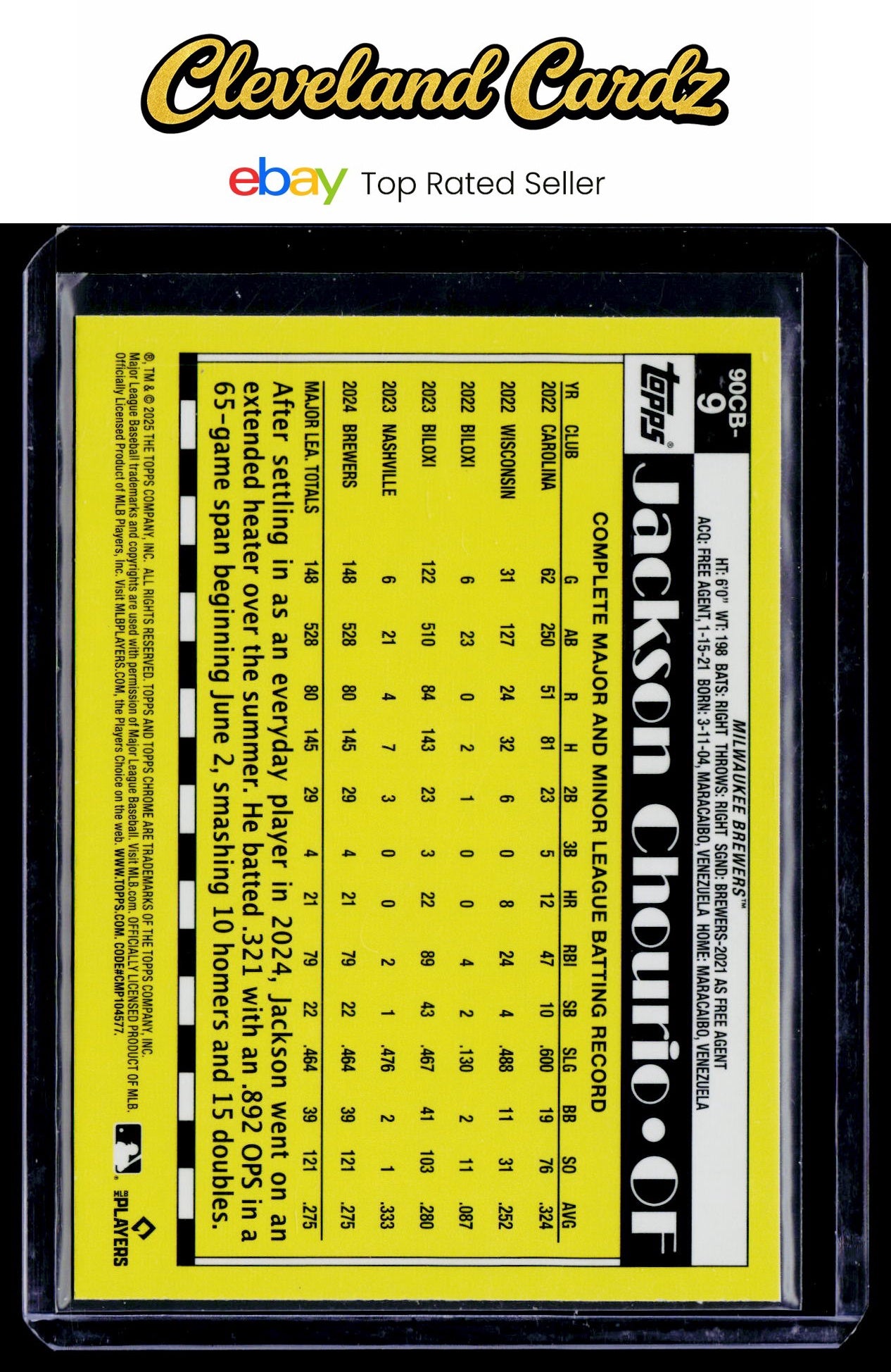 2025 Topps Chrome #90CB-9 Jackson Chourio 1990 Topps Baseball 35th An. Refractor
