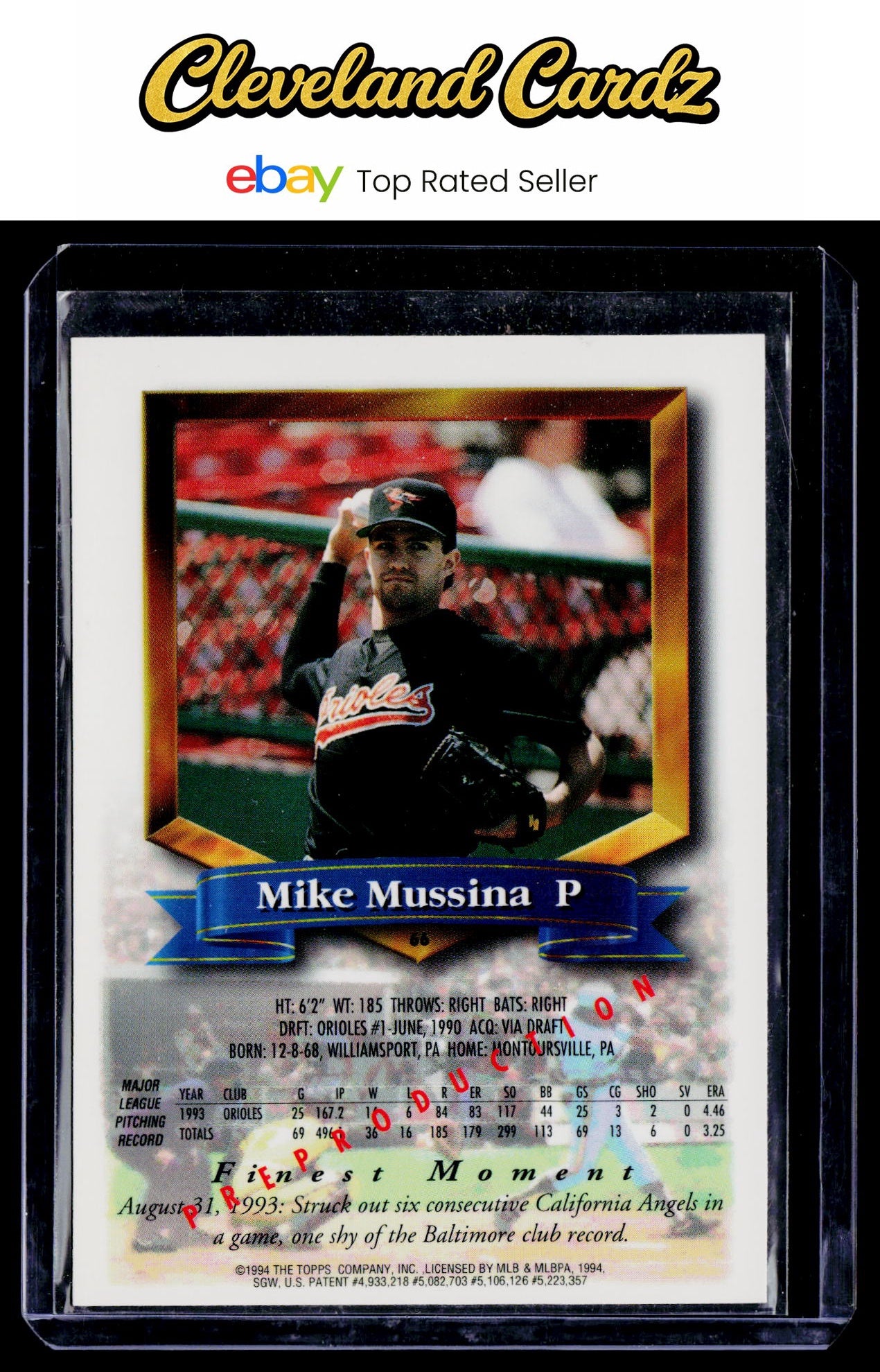 1994 Topps #66 Mike Mussina Finest Preproduction