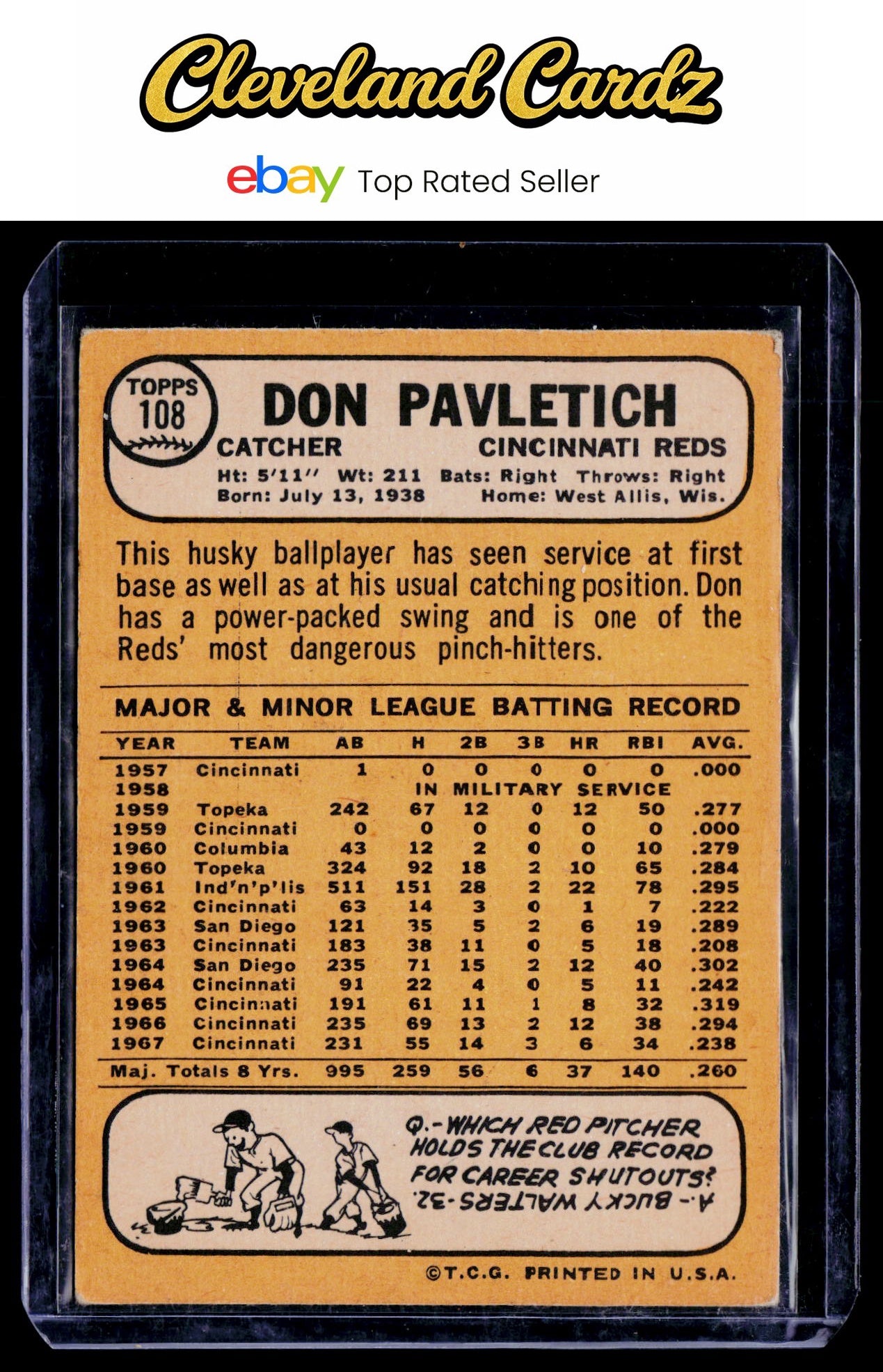 1968 Topps #108 Don Pavletich