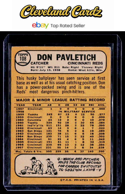 1968 Topps #108 Don Pavletich