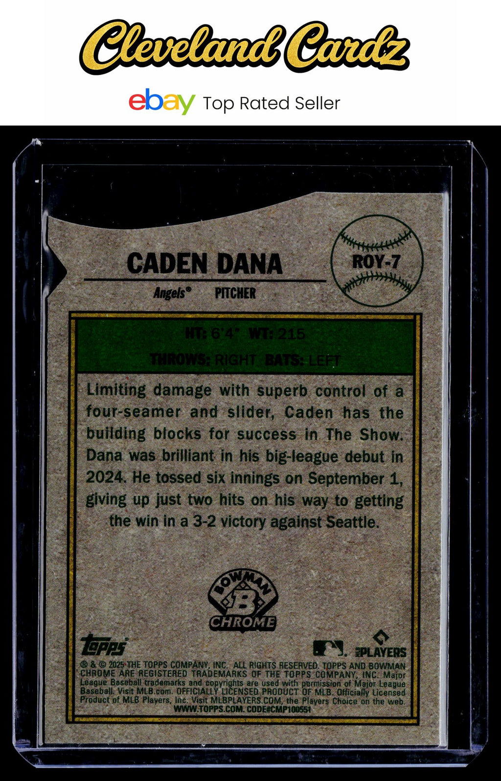 2025 Bowman #ROY-7 Caden Dana Rookie of the Year Favorites Refractor