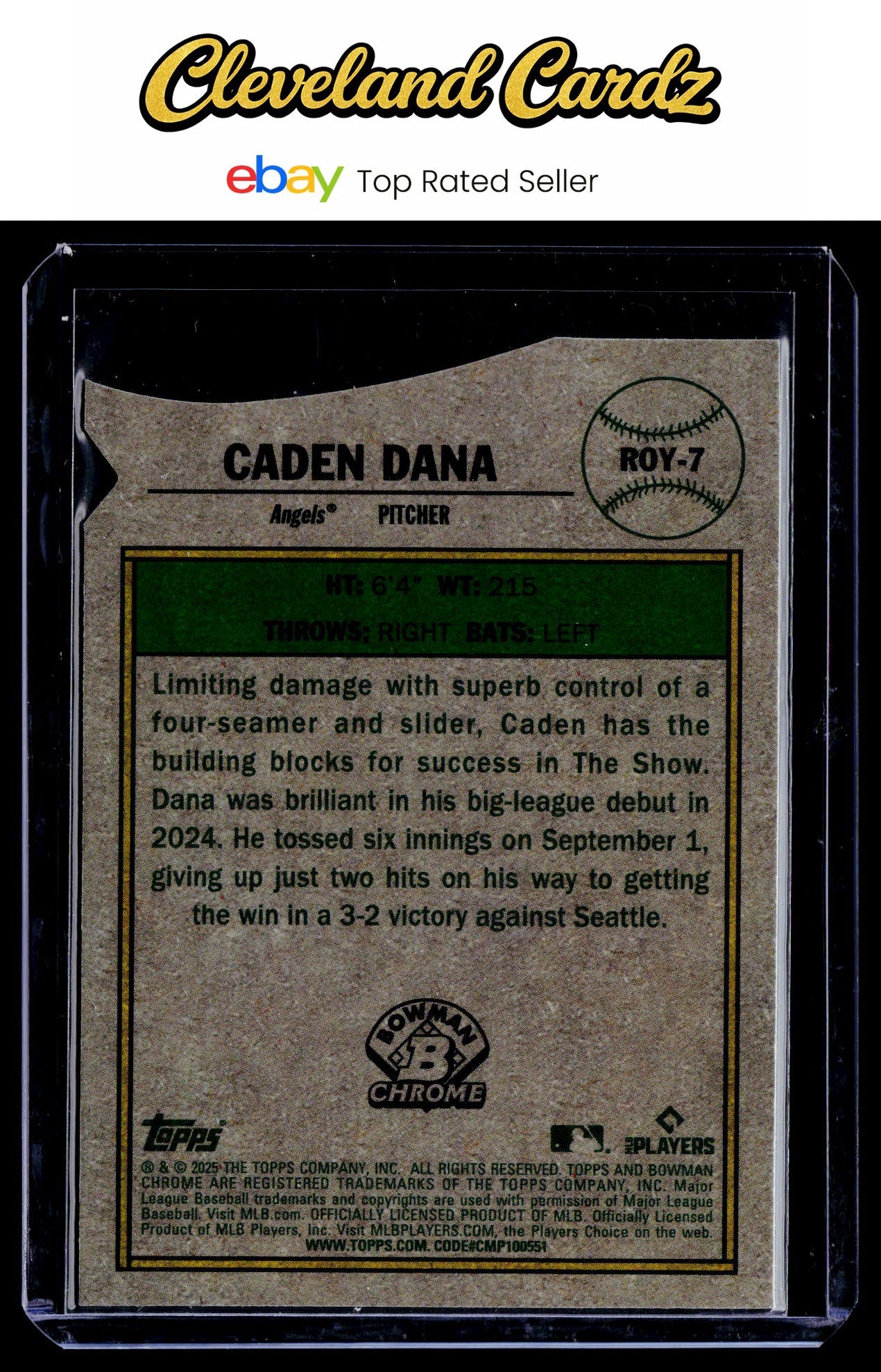 2025 Bowman #ROY-7 Caden Dana Rookie of the Year Favorites Refractor