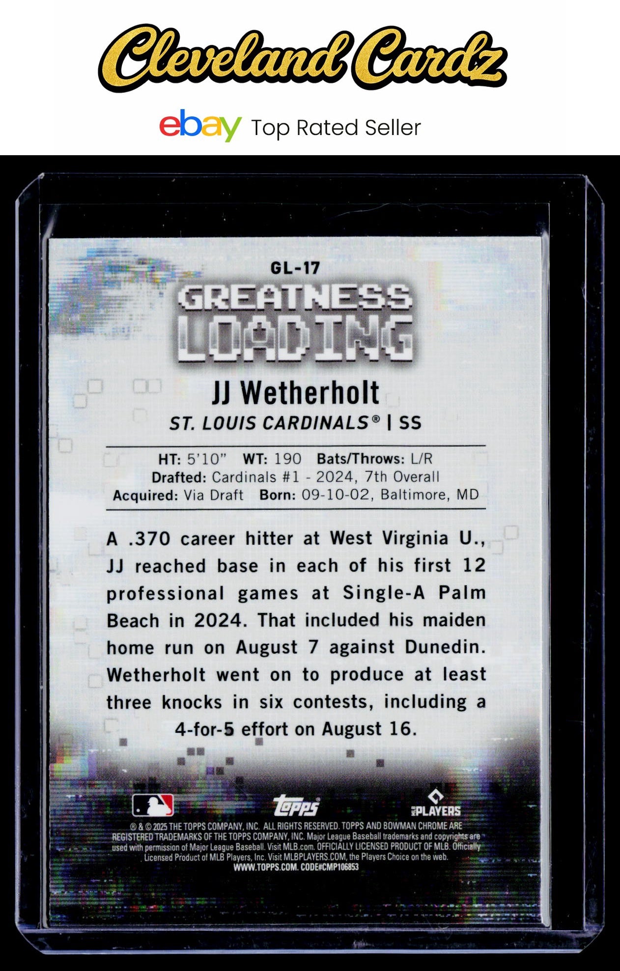 2025 Bowman #GL-17 JJ Wetherholt Greatness Loading Refractor