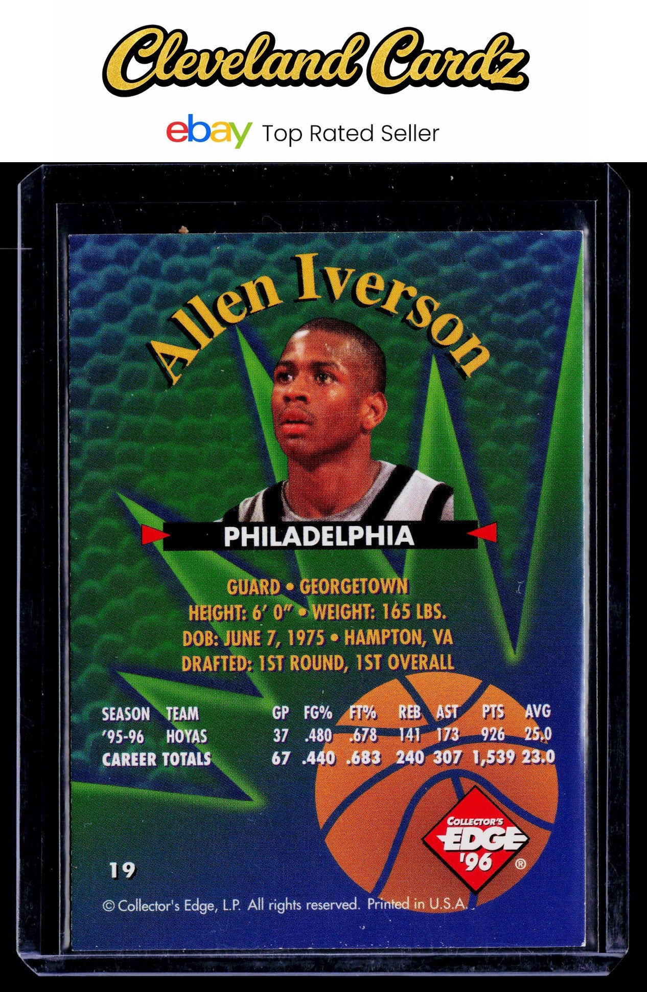 1996 Collector's Edge Rookie Rage #19 Allen Iverson RC