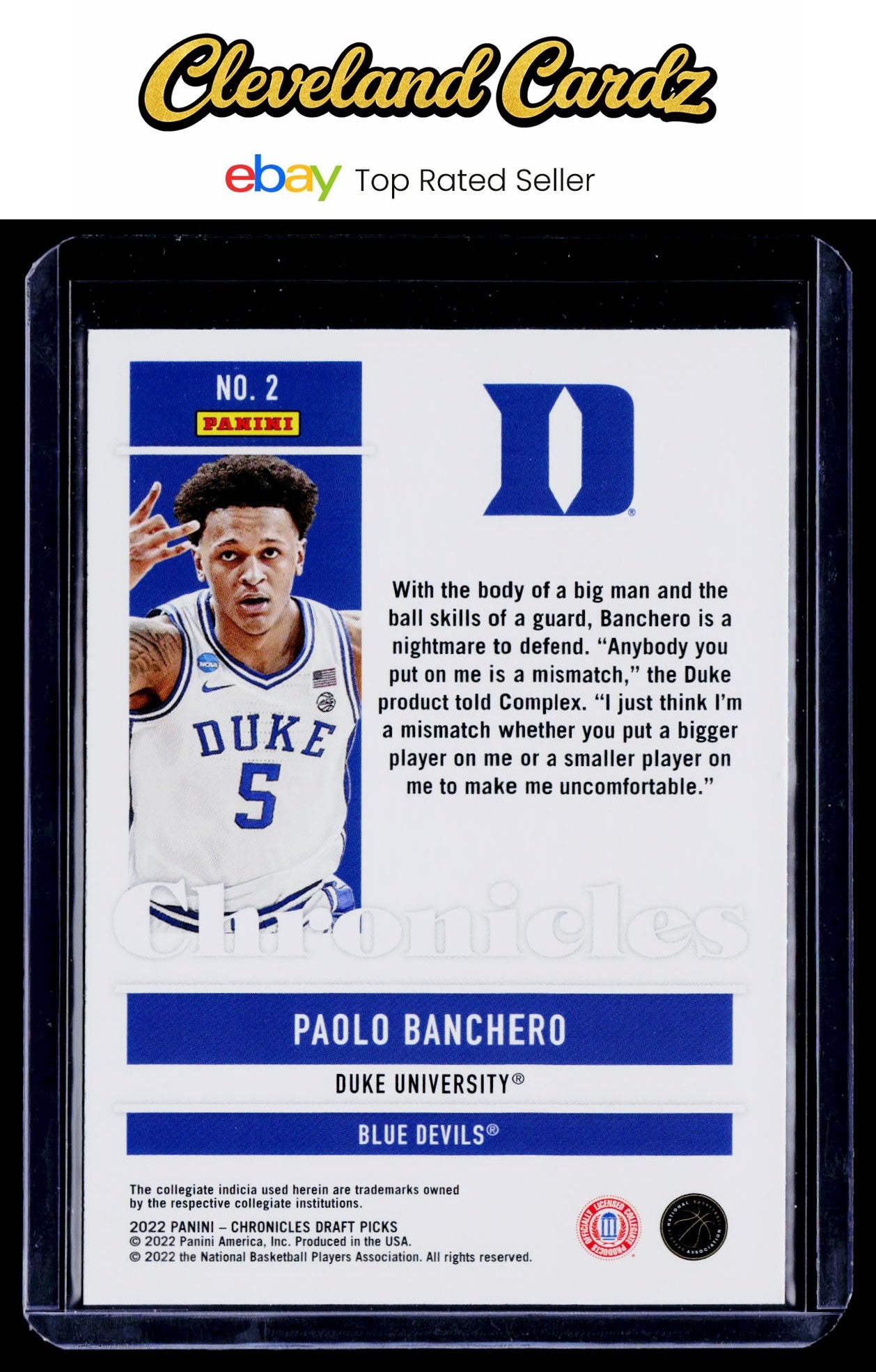 2022 Panini Chronicles Draft Picks #2 Paolo Banchero RC