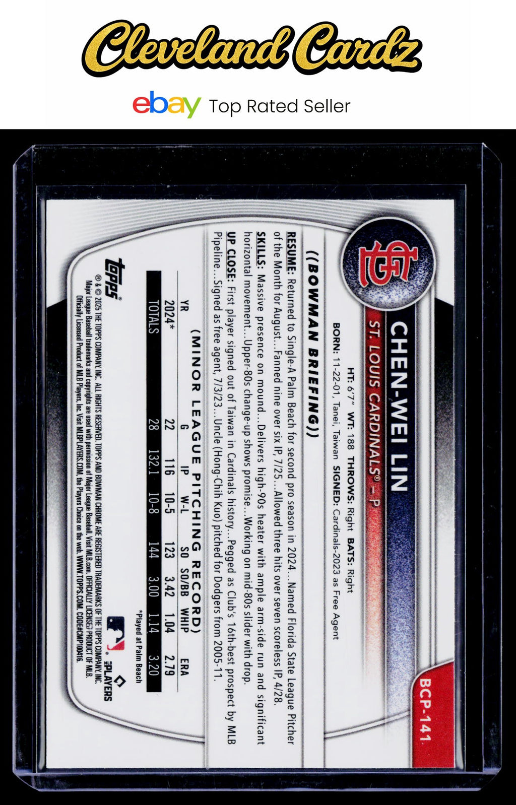 2025 Bowman #BCP-141 Chen-Wei Lin Chrome Prospects Reptilian Refractor