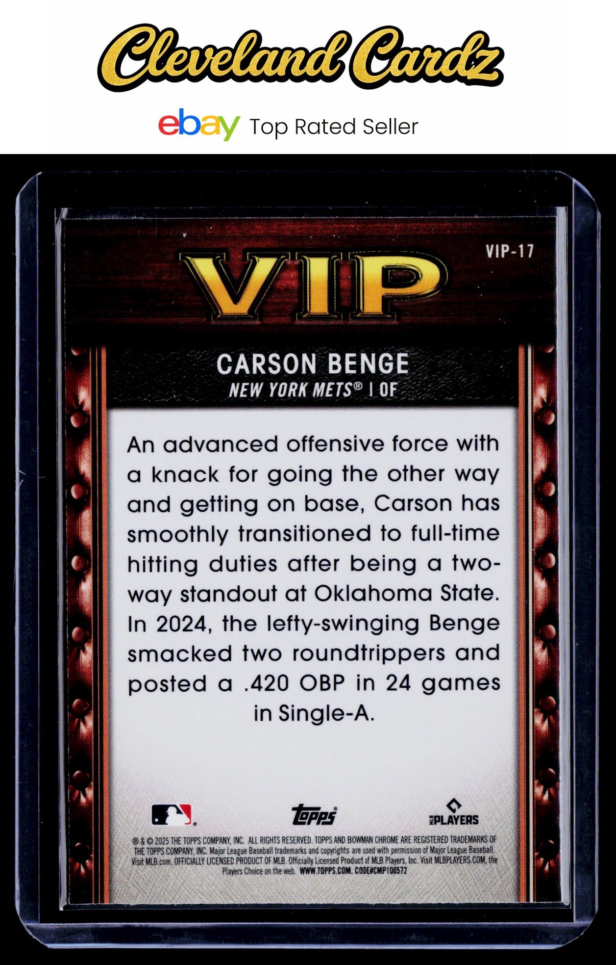 2025 Bowman #VIP-17 Carson Benge Very Important Prospects