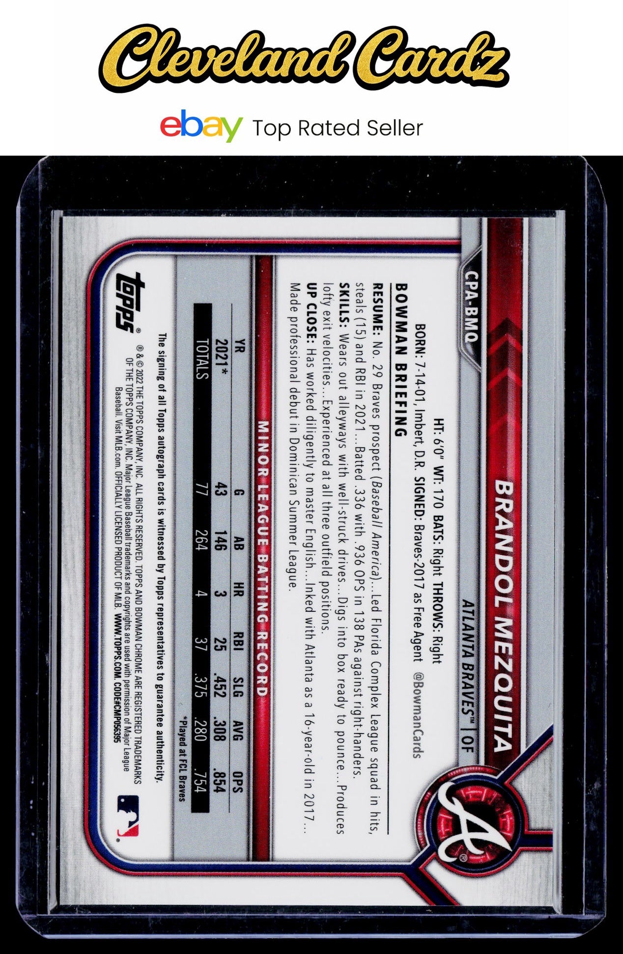 2022 Bowman Chrome #CPA-BMQ Brandol Mezquita Prospect Autographs