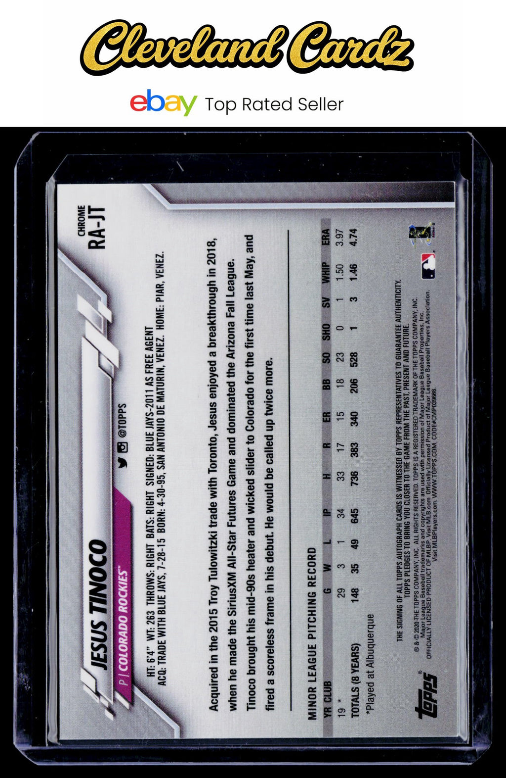 2020 Topps Chrome #RA-JT Jesus Tinoco Rookie Autographs RC