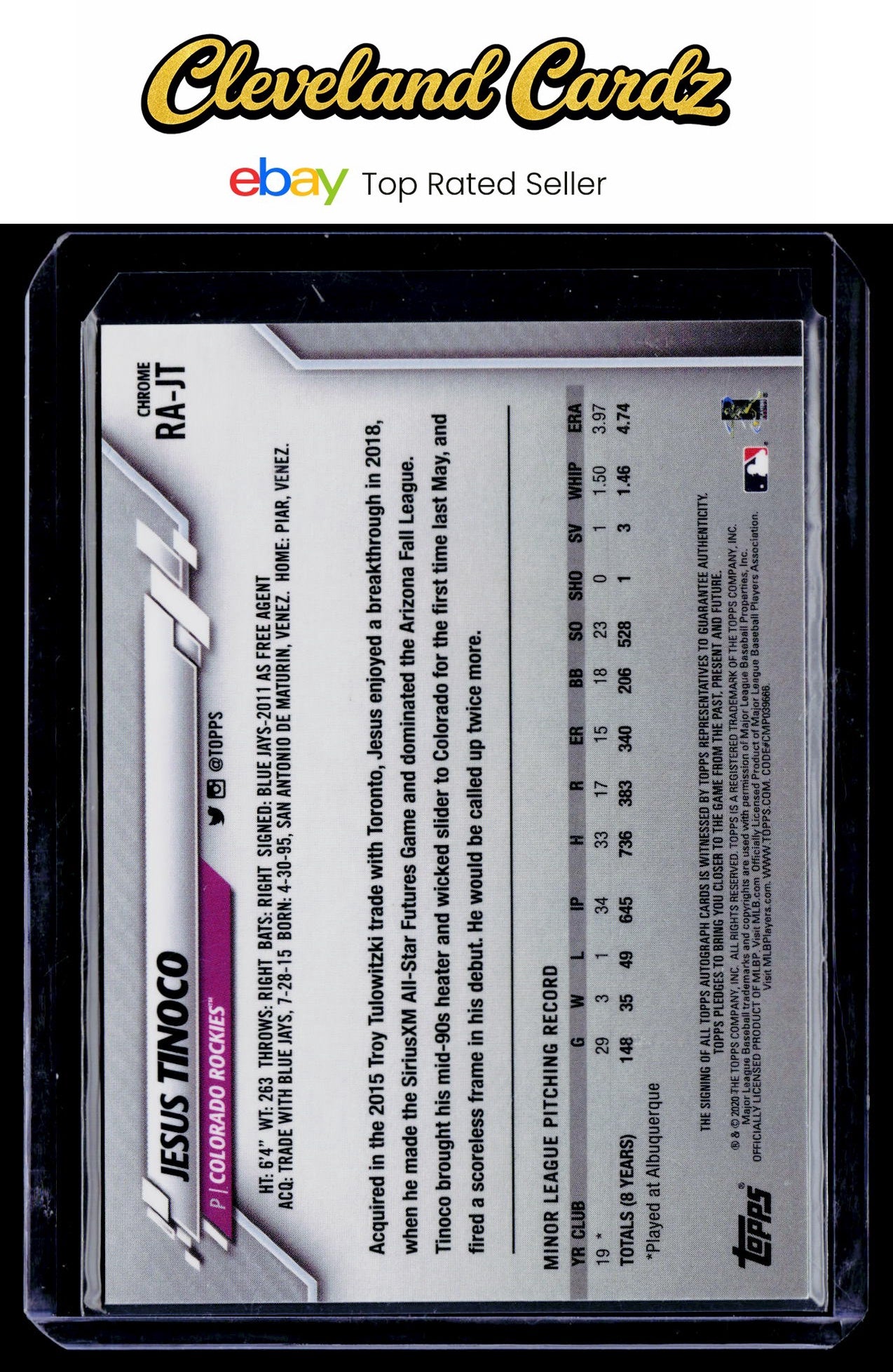 2020 Topps Chrome #RA-JT Jesus Tinoco Rookie Autographs RC