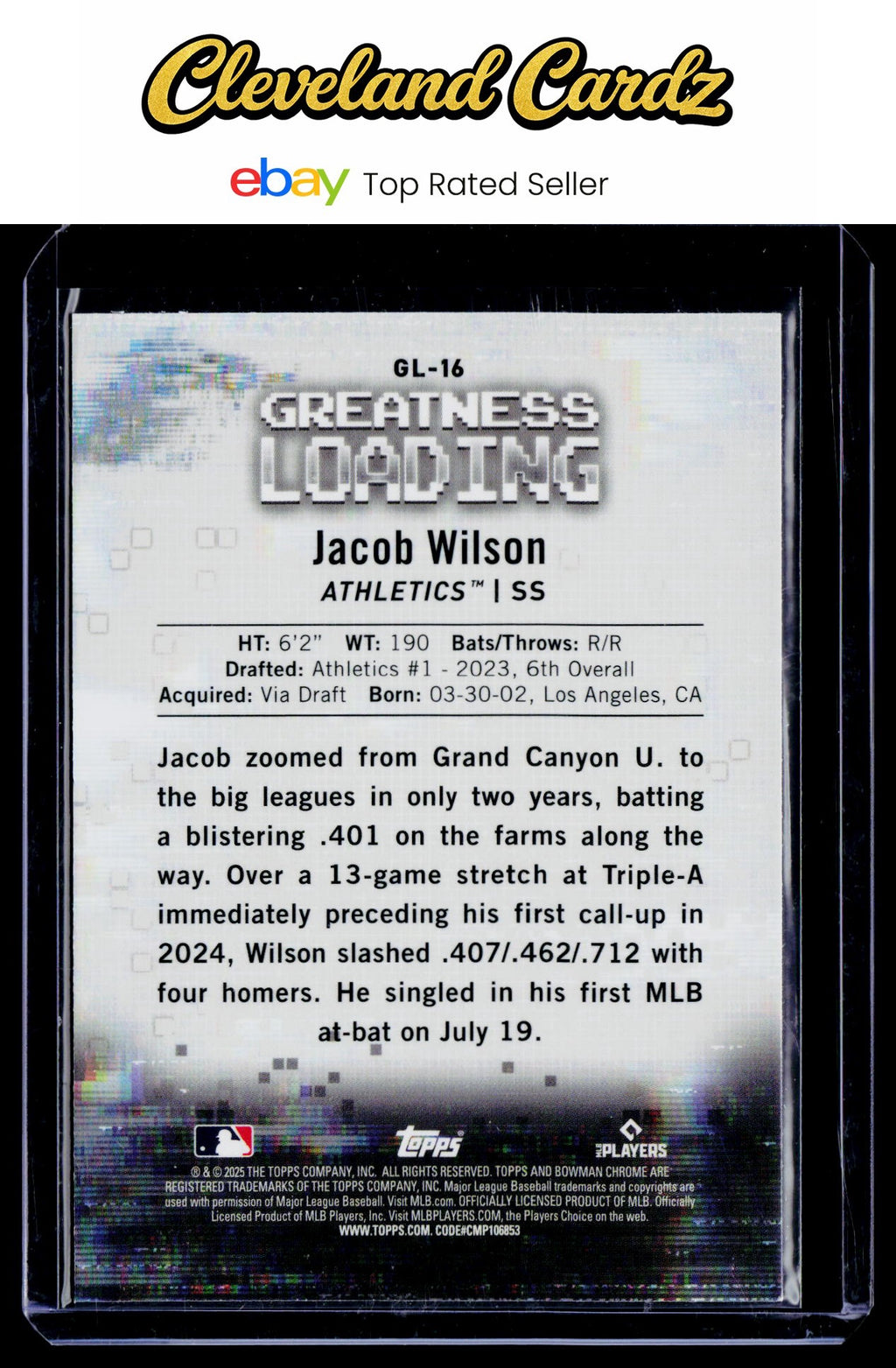 2025 Bowman #GL-16 Jacob Wilson Greatness Loading Refractor RC