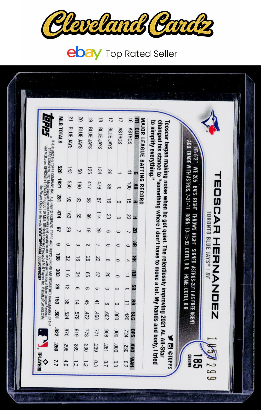 2022 Topps Chrome #185 Teoscar Hernandez Purple Speckle Refractor #/299