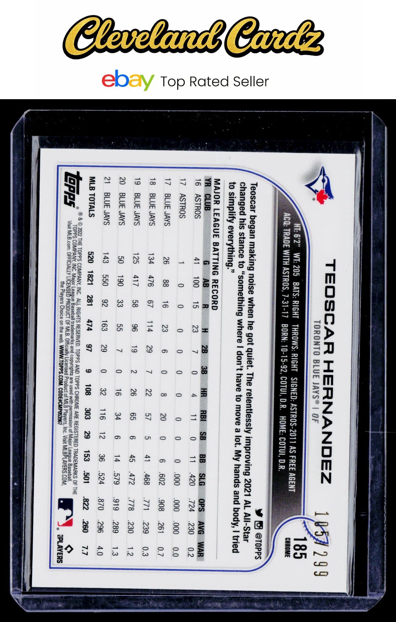 2022 Topps Chrome #185 Teoscar Hernandez Purple Speckle Refractor #/299