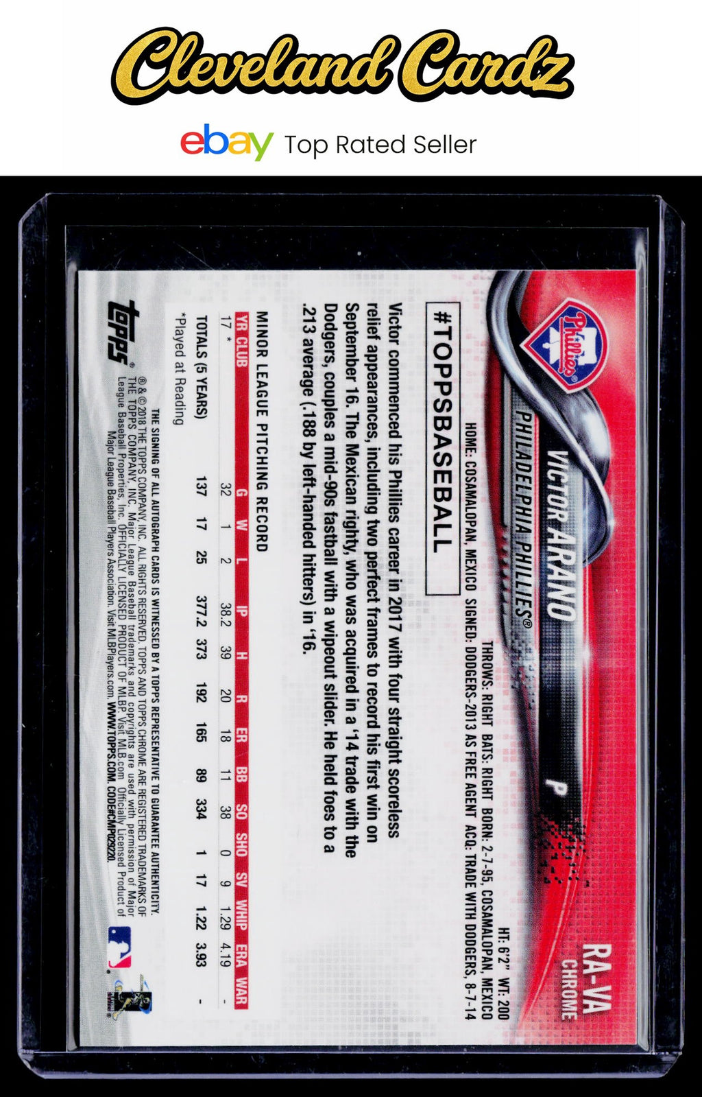 2018 Topps Chrome #RA-VA Victor Arano Rookie Autographs RC