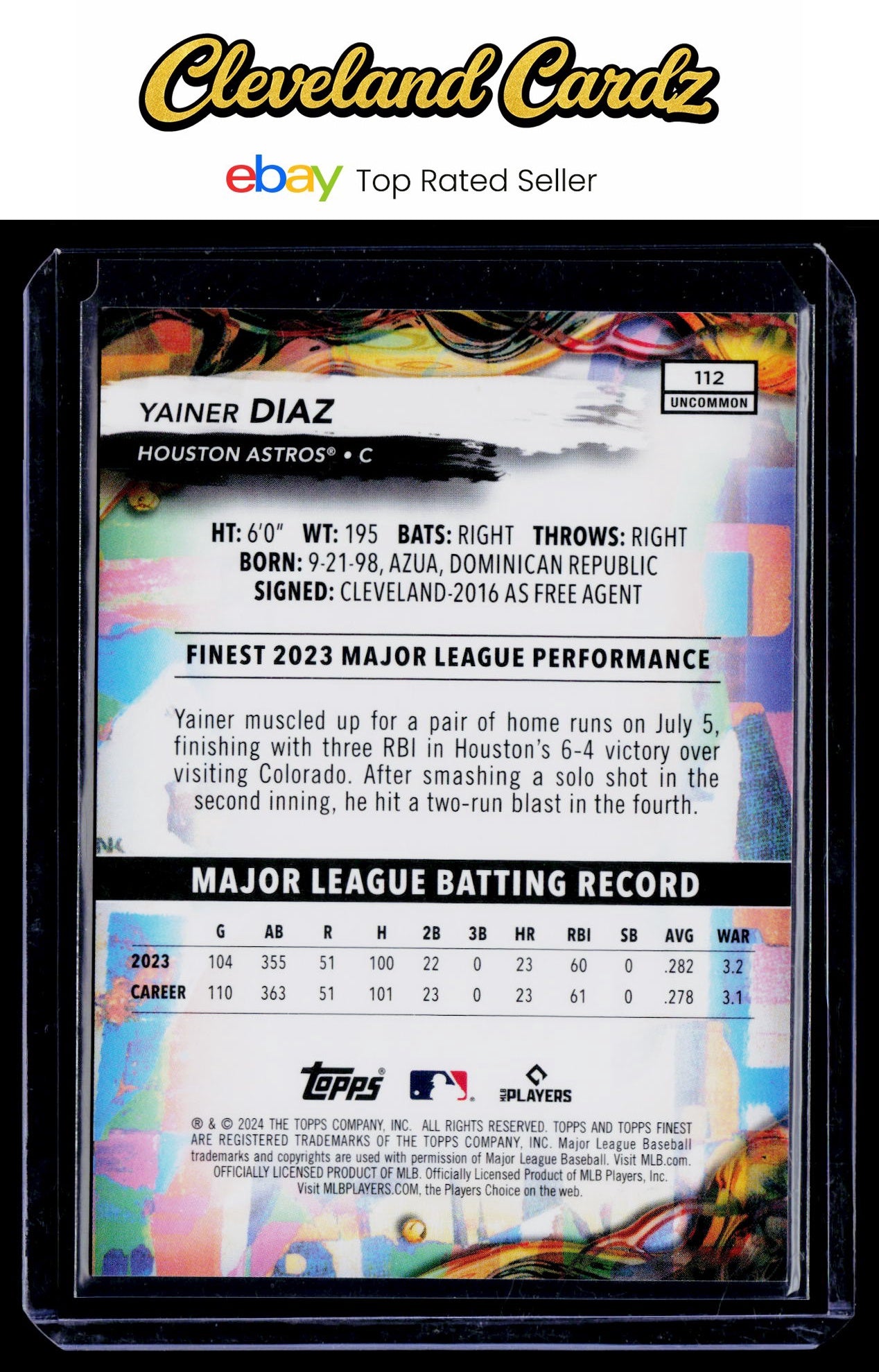 2024 Finest #112 Yainer Diaz Blue Refractors #/150