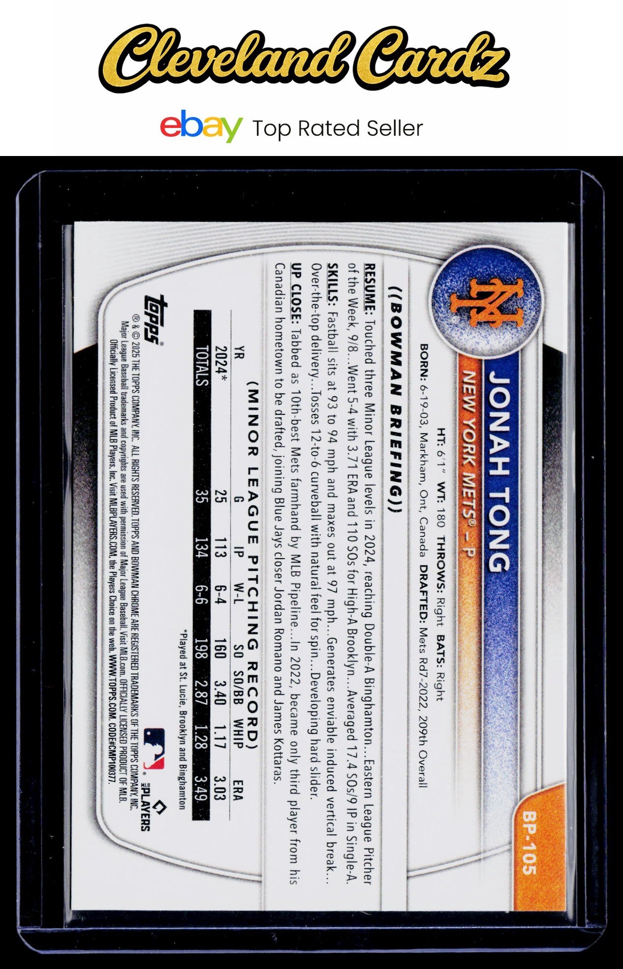 2025 Bowman #BP-105 Jonah Tong Prospects