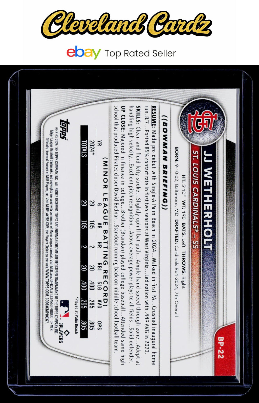 2025 Bowman #BP-22 JJ Wetherholt Prospects