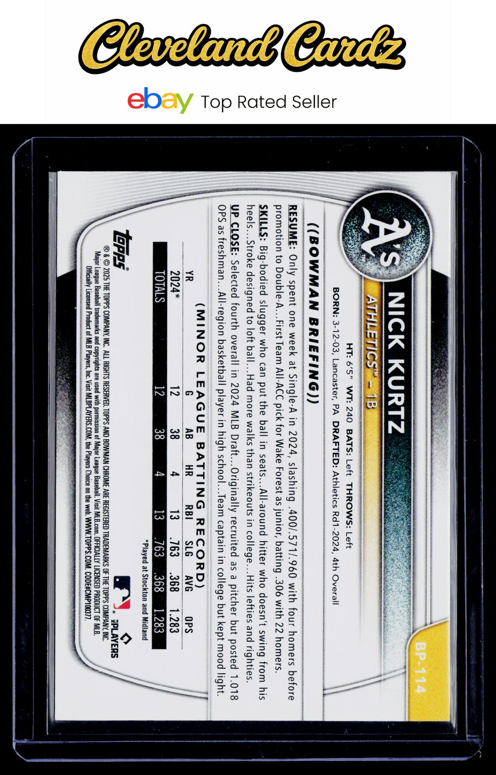 2025 Bowman #BP-114 Nick Kurtz Prospects
