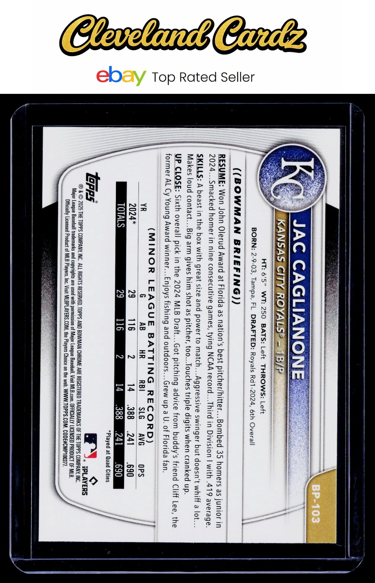 2025 Bowman #BP-103 Jac Caglianone Prospects