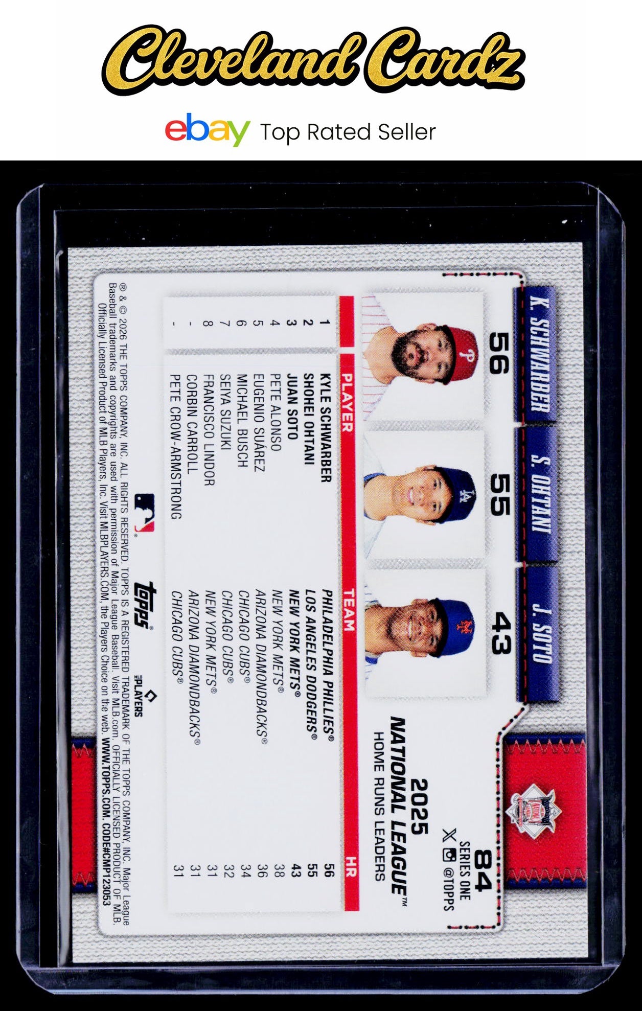2026 Topps #84 National League Leaders HRs (Kyle Schwarber /Shohei Ohtani/Soto)