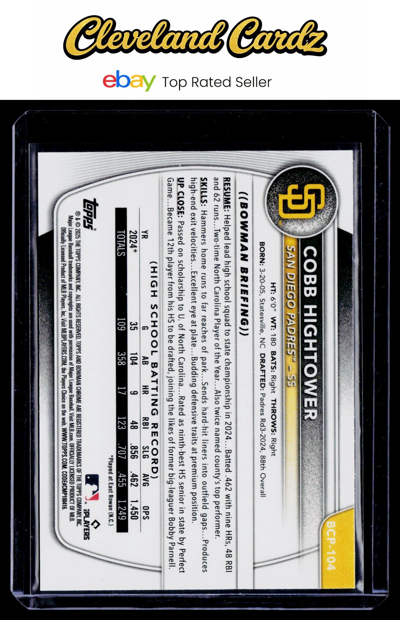 2025 Bowman #BCP-104 Cobb Hightower Chrome Prospects X-Fractor