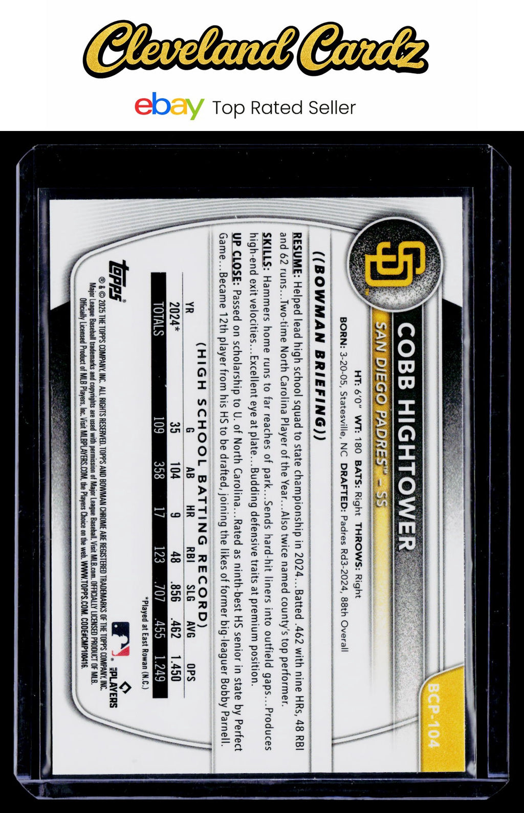 2025 Bowman #BCP-104 Cobb Hightower Chrome Prospects X-Fractor