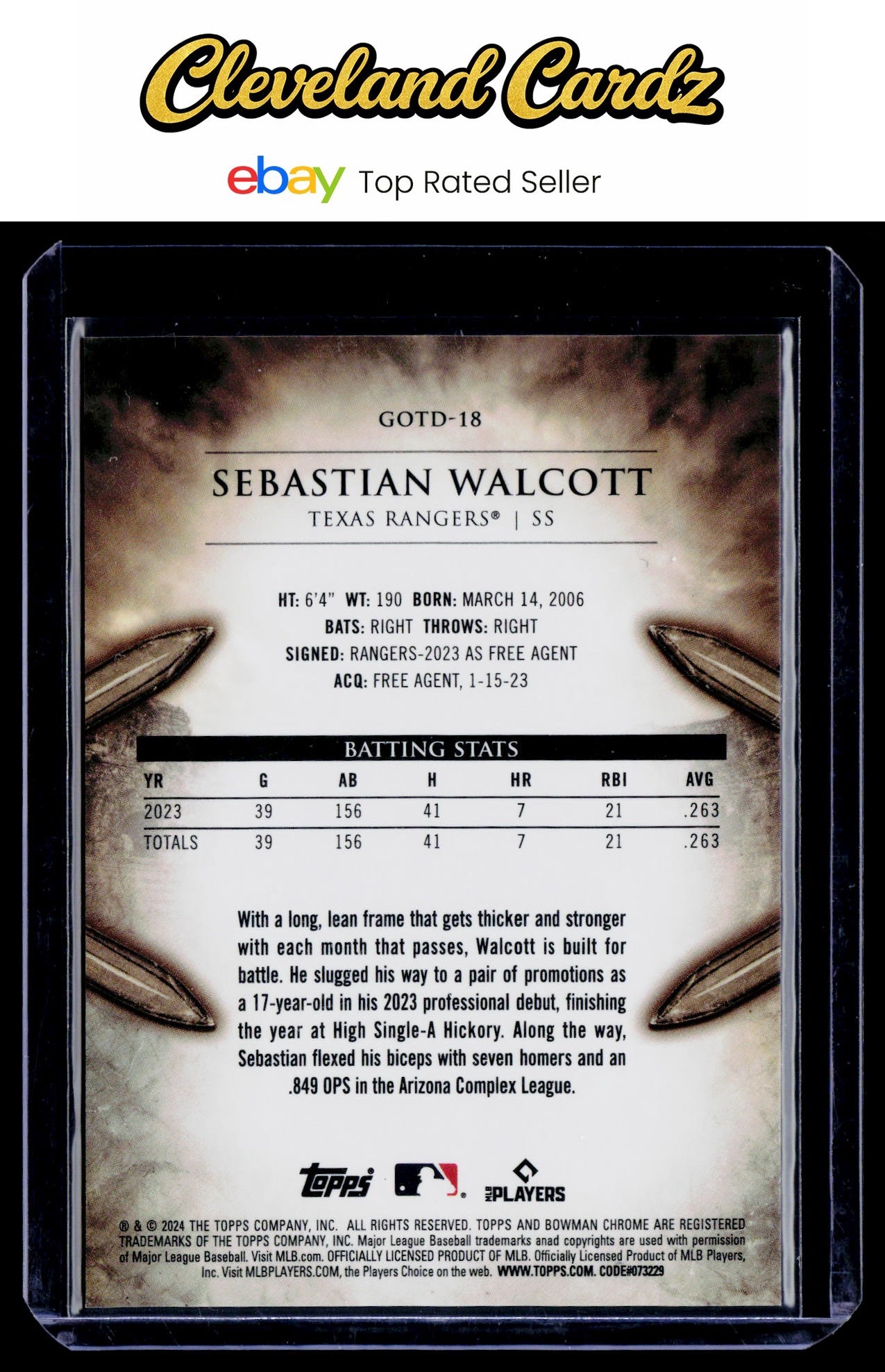 2024 Bowman #GOTD-18 Sebastian Walcott Gladiators of the Diamond