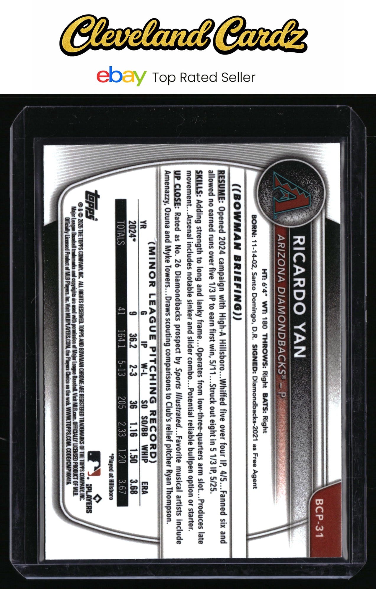 2025 Bowman #BCP-31 Ricardo Yan Chrome Prospects