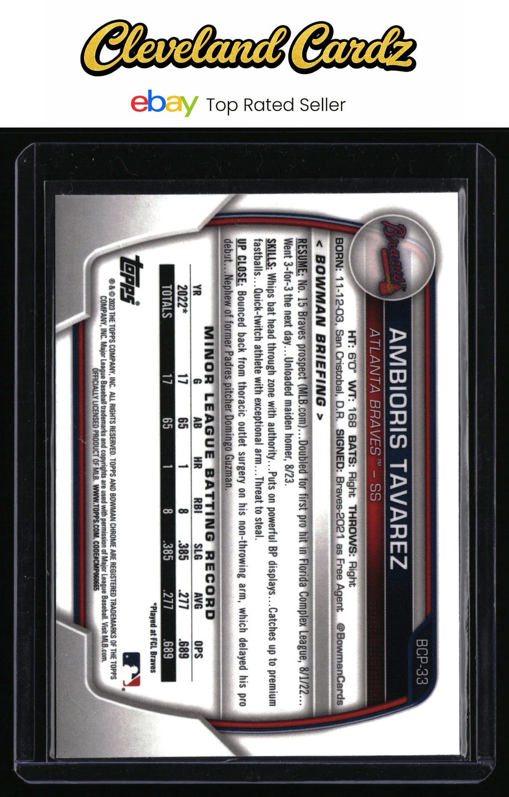 2023 Bowman #BCP-33 Ambioris Tavarez Chrome Prospects