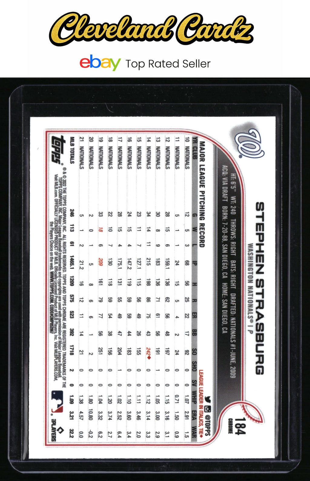 2022 Topps Chrome Sonic #184 Stephen Strasburg