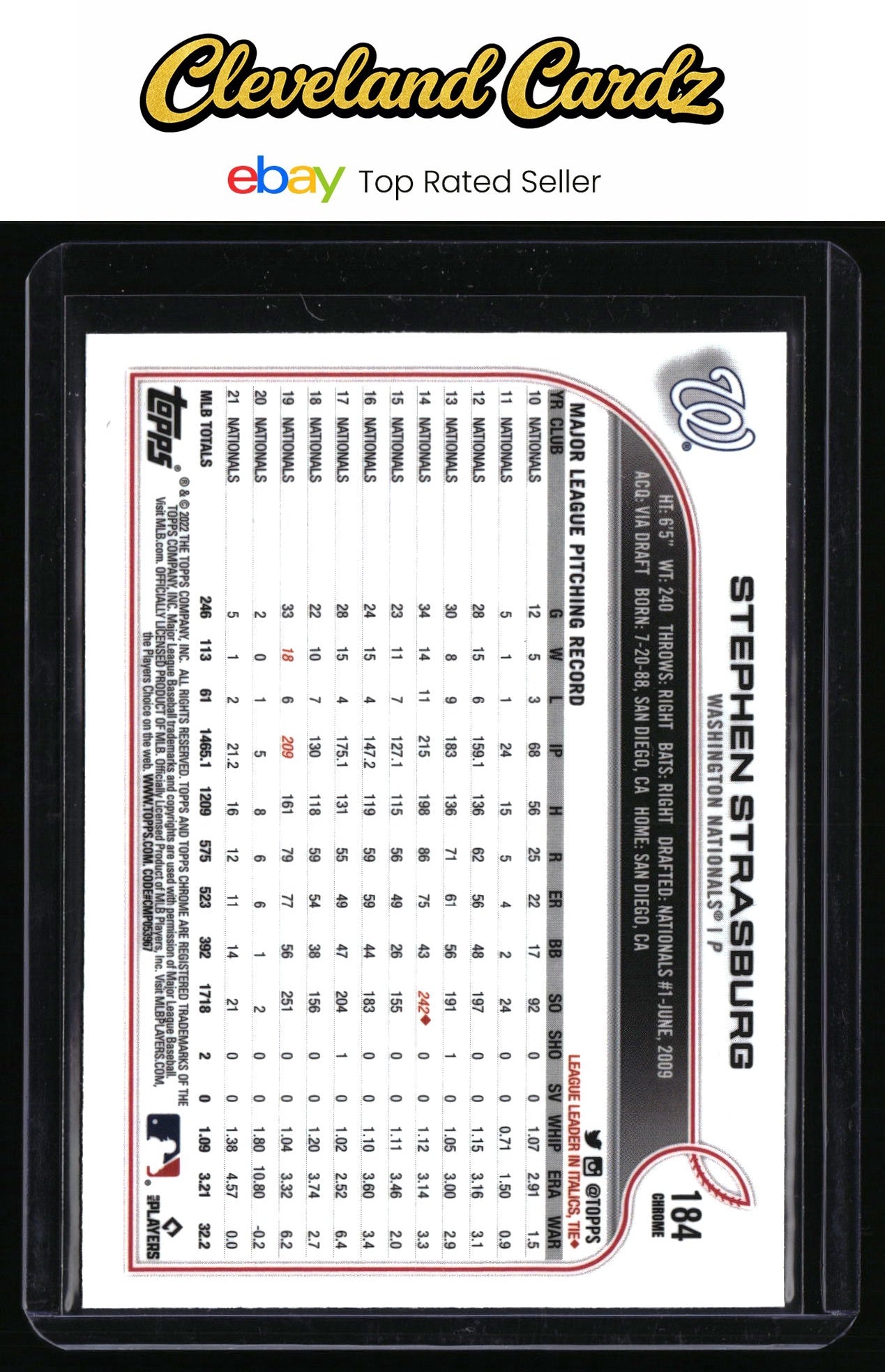 2022 Topps Chrome Sonic #184 Stephen Strasburg