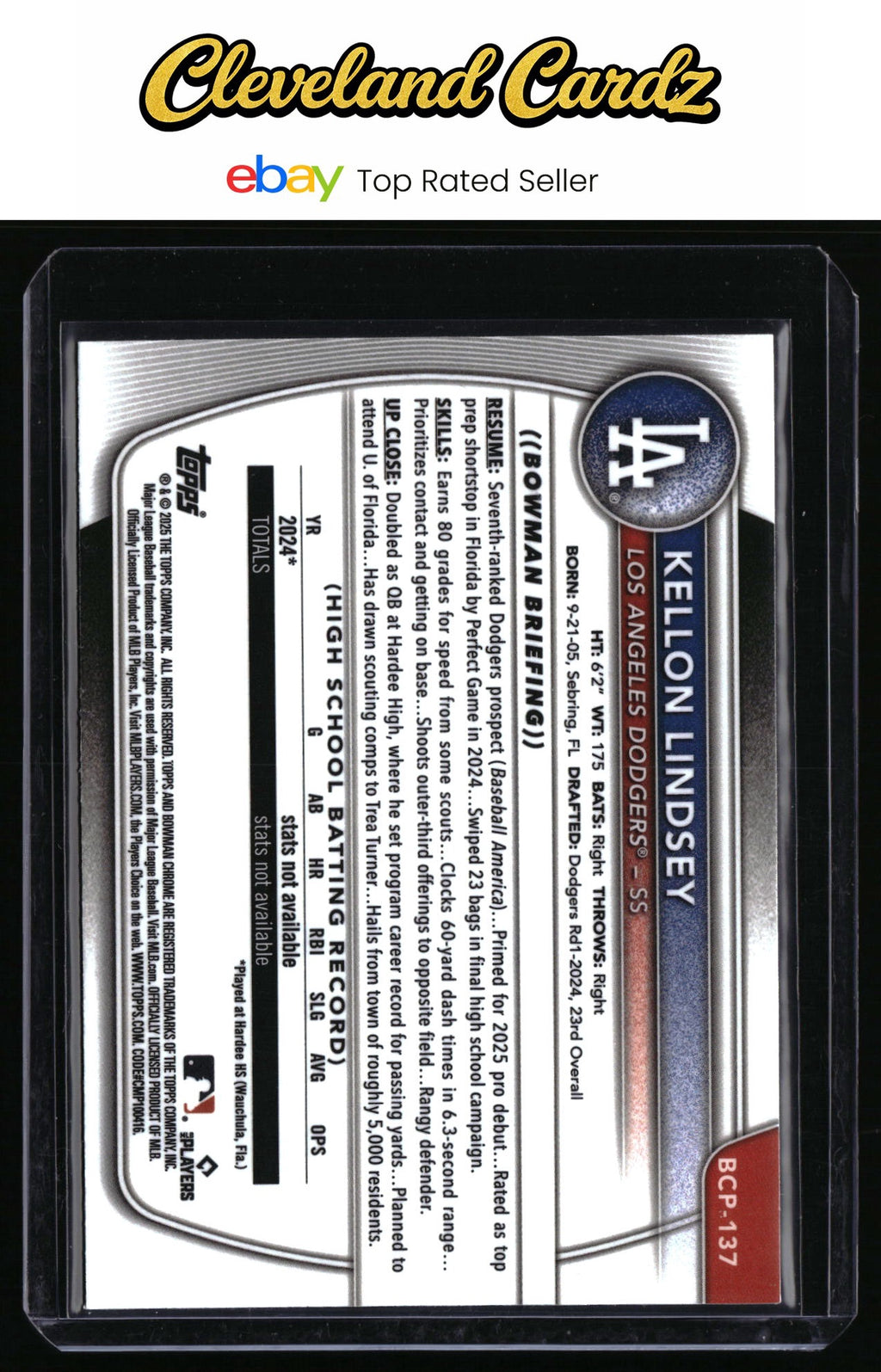 2025 Bowman #BCP-137 Kellon Lindsey Chrome Prospects