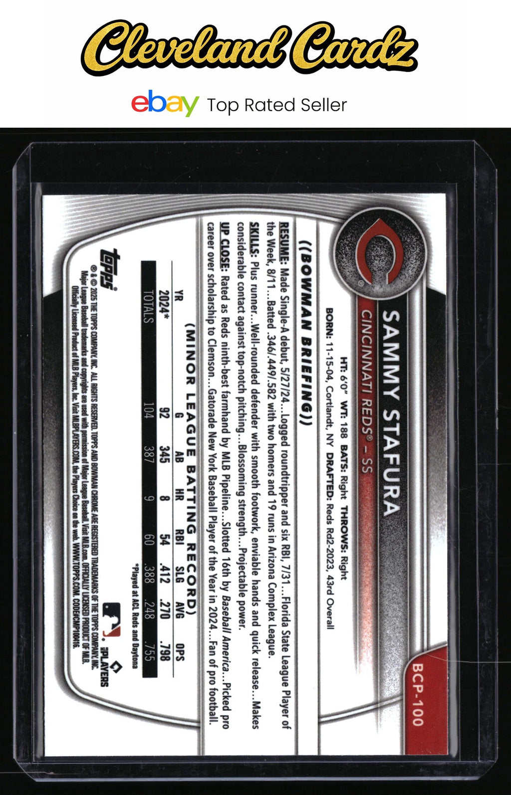 2025 Bowman #BCP-100 Sammy Stafura Chrome Prospects
