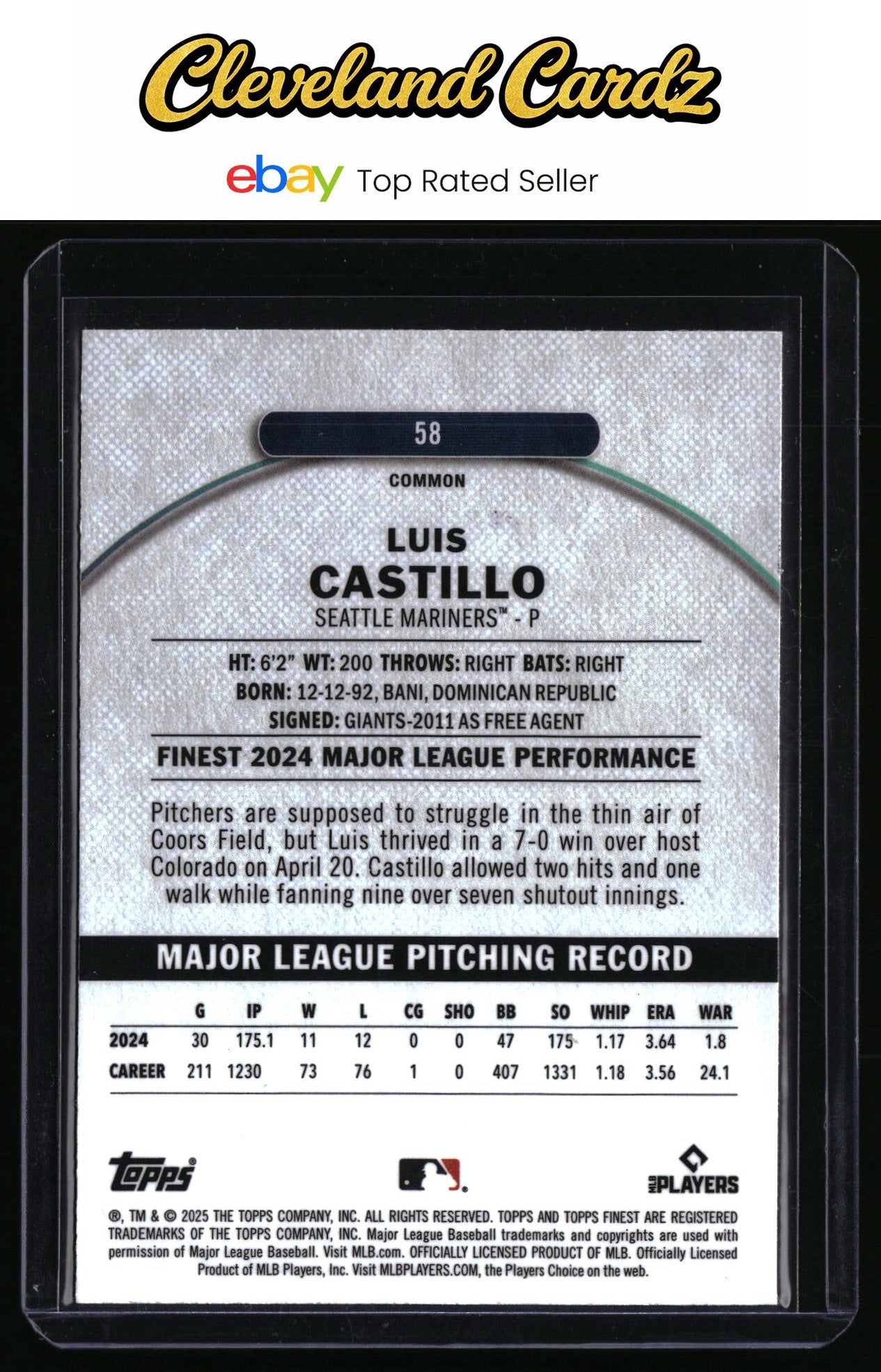 2025 Finest #58 Luis Castillo