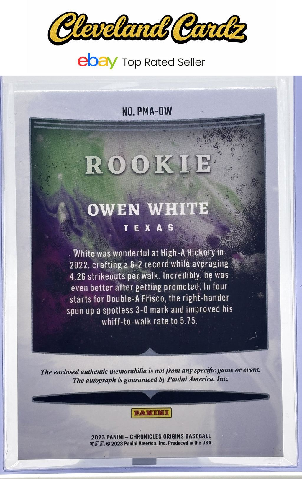 2023 Panini Origins Rookie Material Auto Blue #PMA-OW Owen White #/25 RC